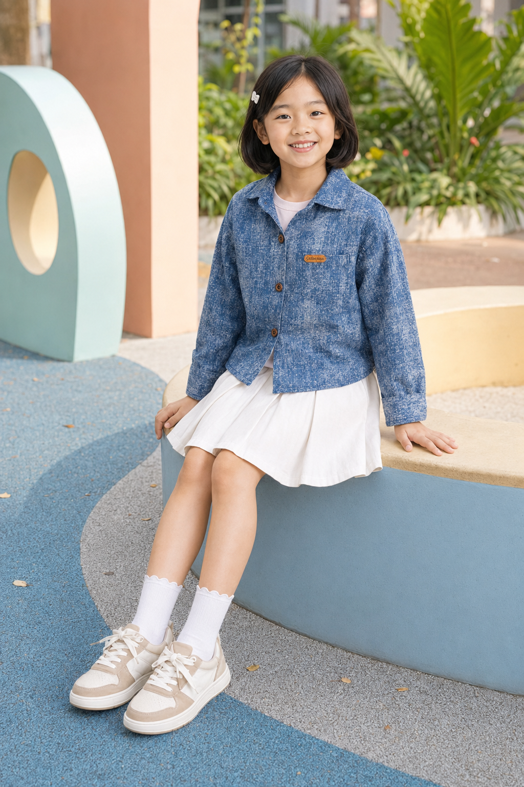 Áo Khoác / Sơ Mi Jean Bé Trai & Bé Gái Màu Xanh Denim Vân Xước Hàn Quốc - Ảnh 4