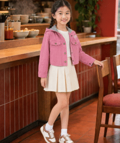 Áo Khoác Kaki Bé Gái Màu Hồng Ruốc Có Mũ Trùm Lót Caro Phong Cách Hàn Quốc - ảnh 6