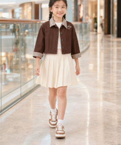Áo Khoác Kaki Cho Bé Màu Nâu Cổ Phối Caro Phong Cách Hàn Quốc - ảnh 6