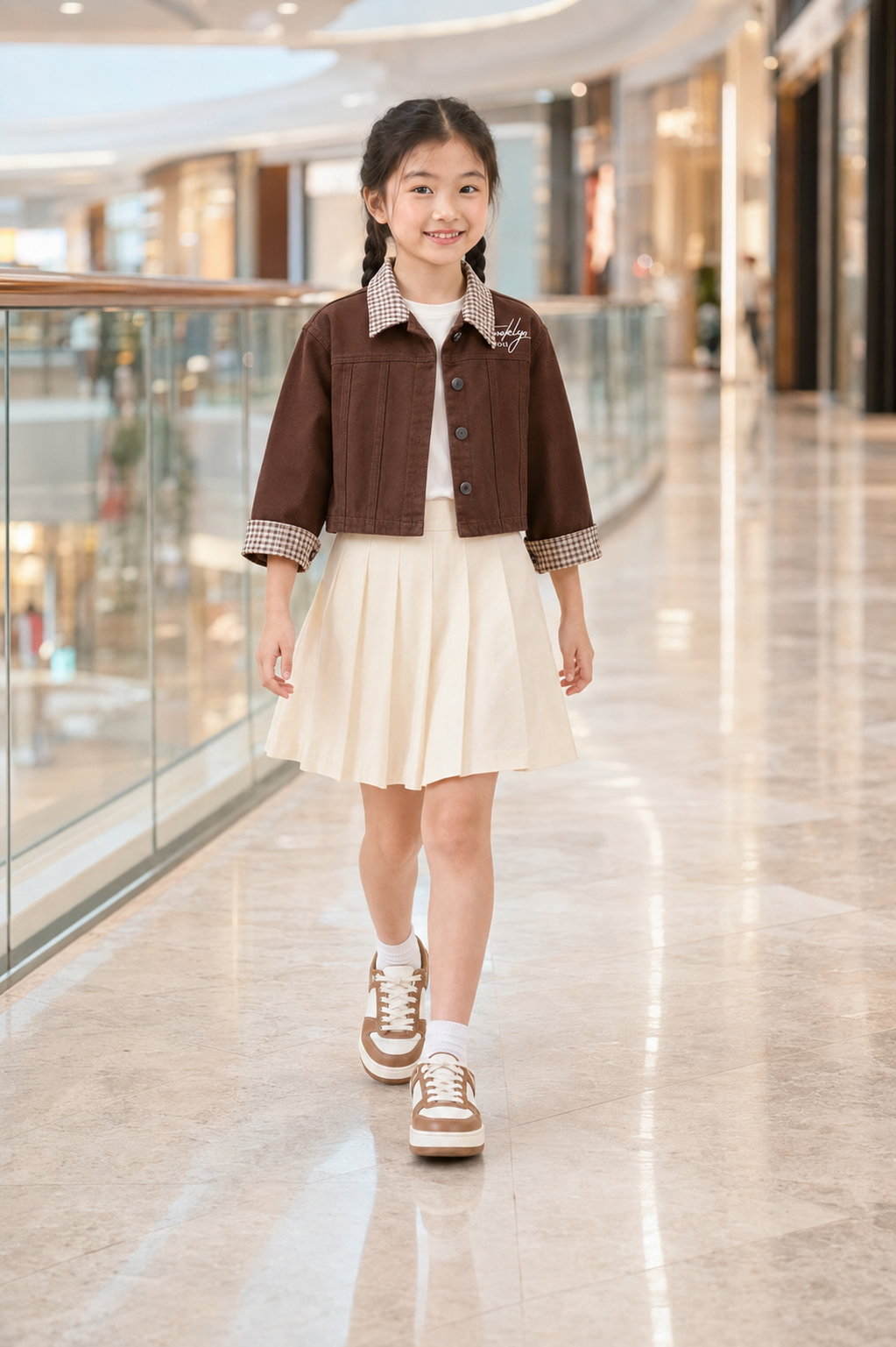 Áo Khoác Kaki Cho Bé Màu Nâu Cổ Phối Caro Phong Cách Hàn Quốc - Ảnh 6