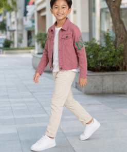 Áo Khoác Kaki Trẻ Em Dáng Ngắn Màu Hồng Hàn Quốc - ảnh 4