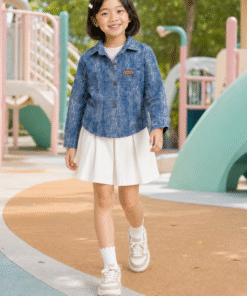 Áo Khoác / Sơ Mi Jean Bé Trai & Bé Gái Màu Xanh Denim Vân Xước Hàn Quốc