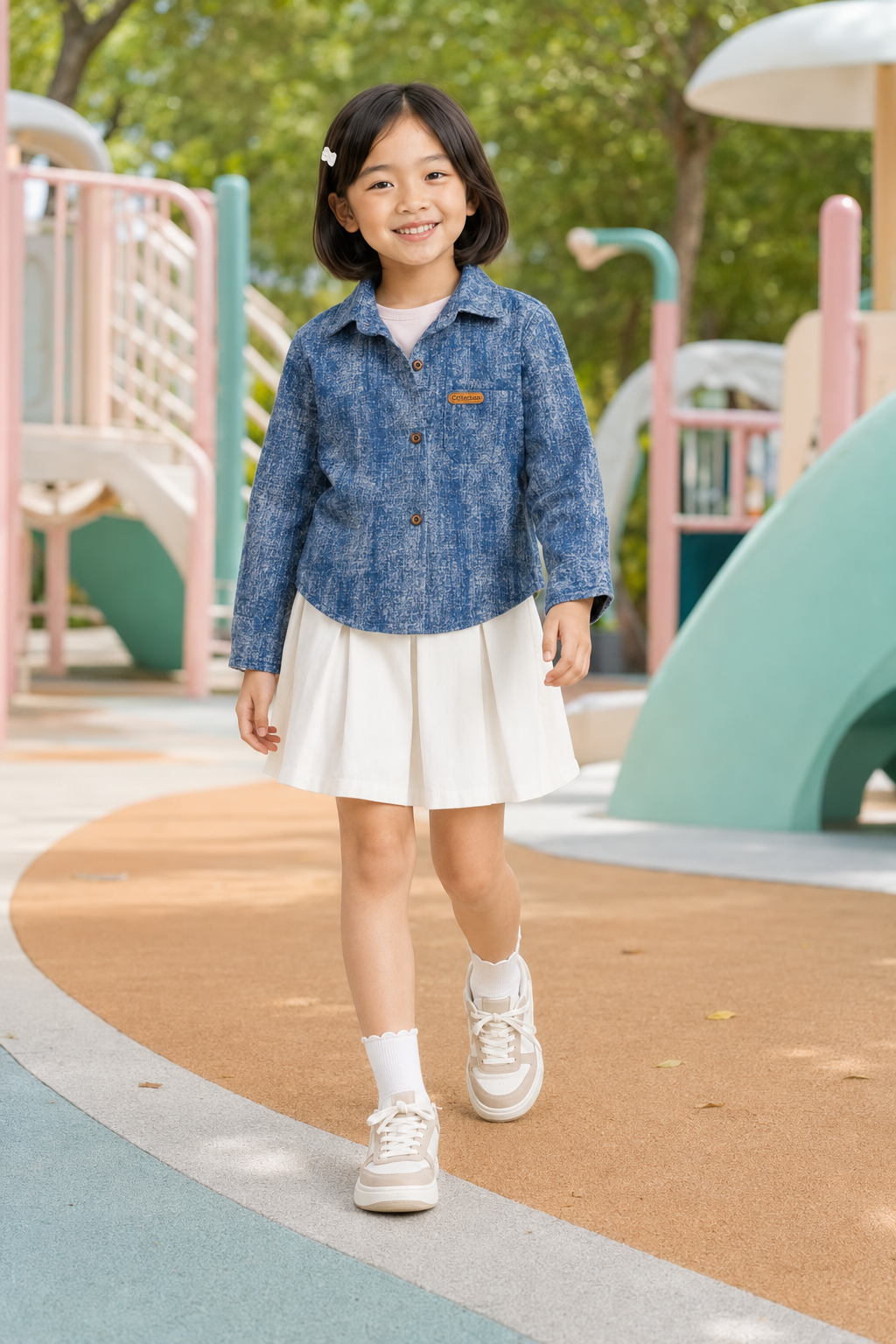 Áo Khoác / Sơ Mi Jean Bé Trai & Bé Gái Màu Xanh Denim Vân Xước Hàn Quốc
