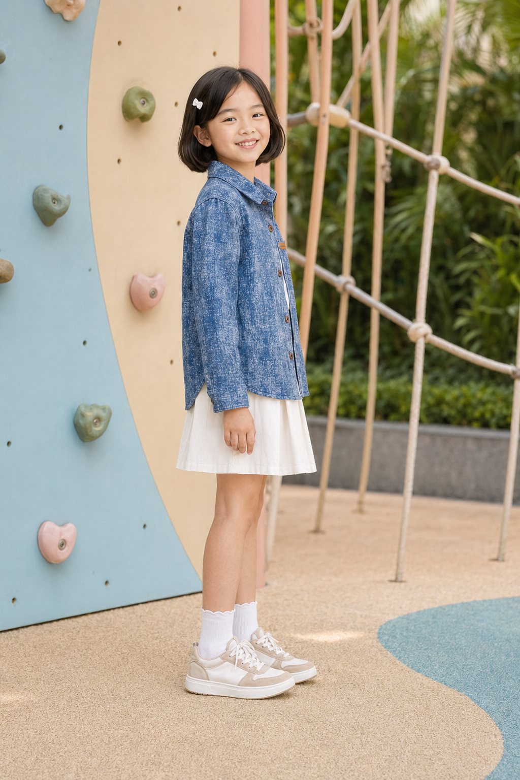 Áo Khoác / Sơ Mi Jean Bé Trai & Bé Gái Màu Xanh Denim Vân Xước Hàn Quốc - Ảnh 6
