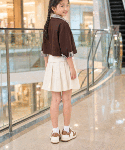 Áo Khoác Kaki Cho Bé Màu Nâu Cổ Phối Caro Phong Cách Hàn Quốc - ảnh 3