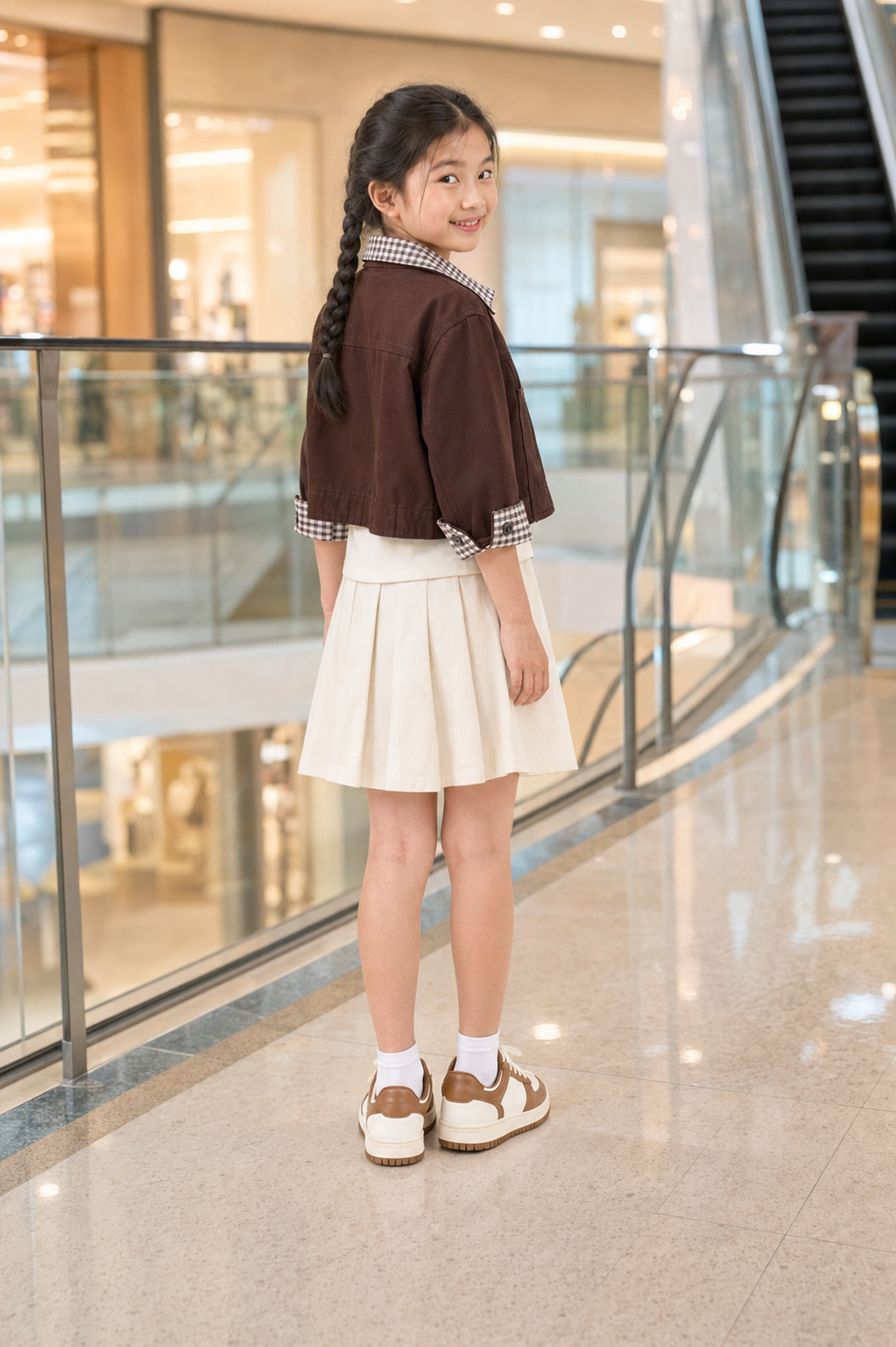 Áo Khoác Kaki Cho Bé Màu Nâu Cổ Phối Caro Phong Cách Hàn Quốc - Ảnh 3