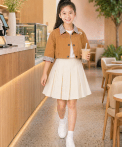 Áo Khoác Kaki Bé Trai / Bé Gái Cổ Sơ Mi Kẻ Sọc Phong Cách Hàn Quốc - ảnh 5