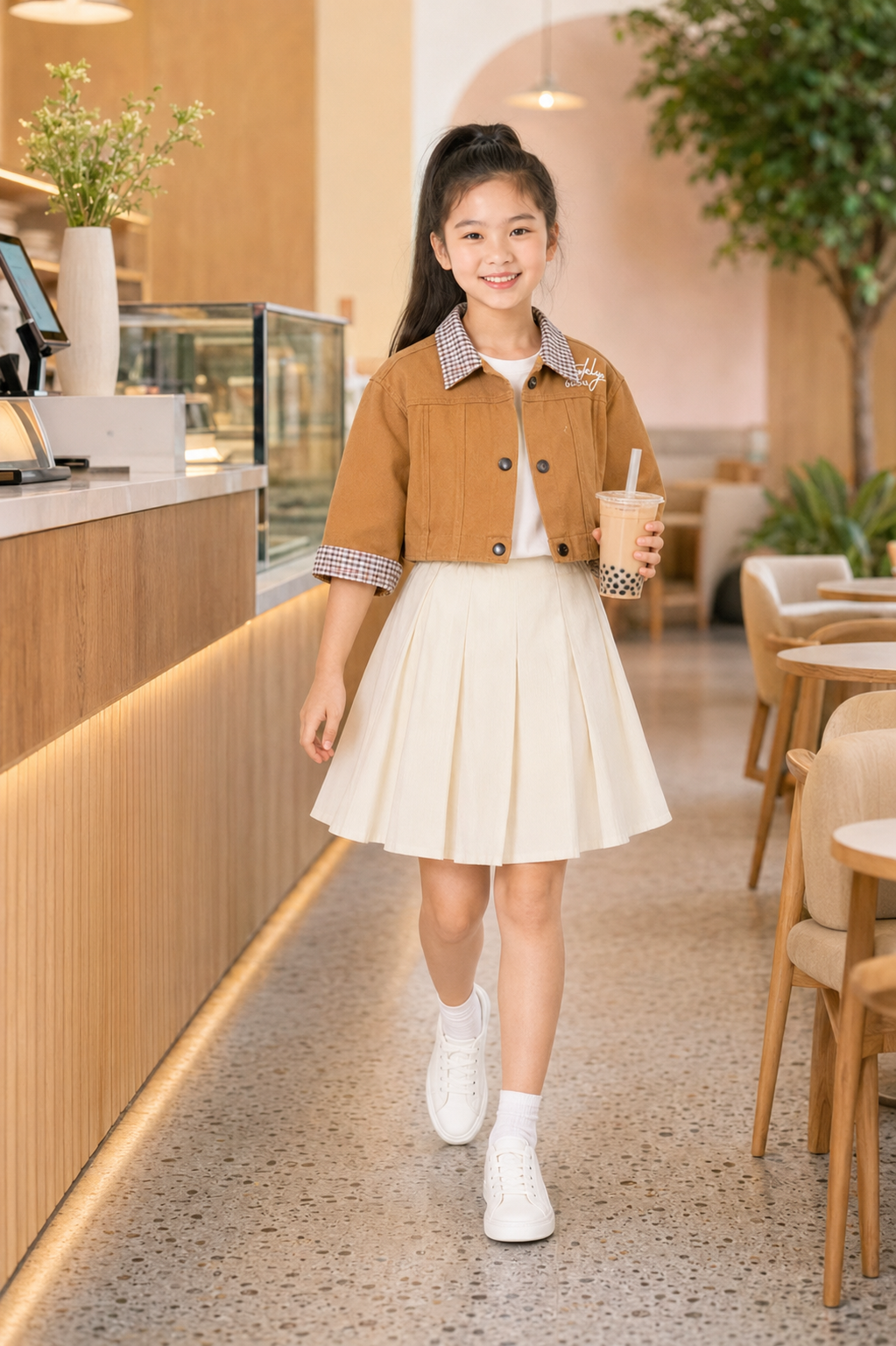 Áo Khoác Kaki Bé Trai / Bé Gái Cổ Sơ Mi Kẻ Sọc Phong Cách Hàn Quốc - Ảnh 5