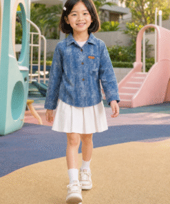 Áo Khoác / Sơ Mi Jean Bé Trai & Bé Gái Màu Xanh Denim Vân Xước Hàn Quốc - ảnh 5
