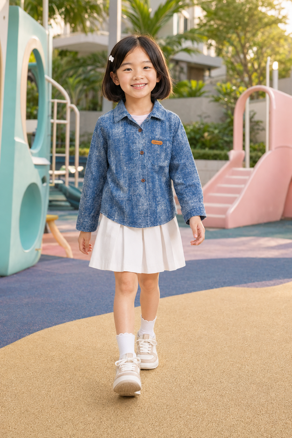 Áo Khoác / Sơ Mi Jean Bé Trai & Bé Gái Màu Xanh Denim Vân Xước Hàn Quốc - Ảnh 5