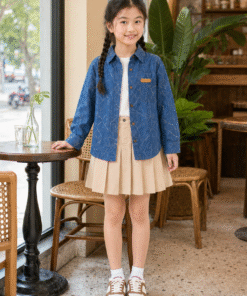 Áo Khoác / Sơ Mi Jean Bé Trai & Bé Gái Hoạ Tiết Vân Loang Hàn Quốc - ảnh 4
