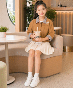 Áo Khoác Kaki Bé Trai / Bé Gái Cổ Sơ Mi Kẻ Sọc Phong Cách Hàn Quốc