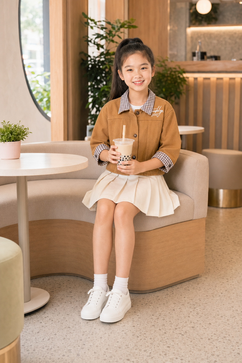 Áo Khoác Kaki Bé Trai / Bé Gái Cổ Sơ Mi Kẻ Sọc Phong Cách Hàn Quốc