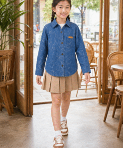 Áo Khoác / Sơ Mi Jean Bé Trai & Bé Gái Hoạ Tiết Vân Loang Hàn Quốc - ảnh 3