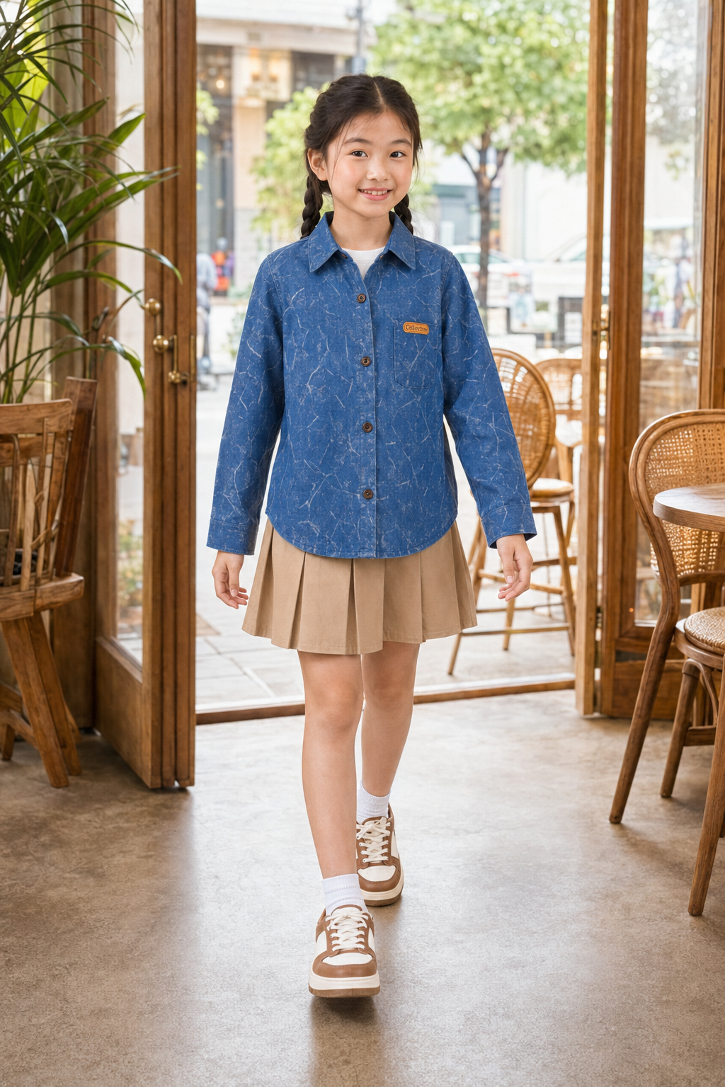 Áo Khoác / Sơ Mi Jean Bé Trai & Bé Gái Hoạ Tiết Vân Loang Hàn Quốc - Ảnh 3