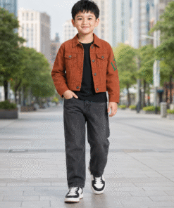 Áo Khoác Kaki Bé Trai & Bé Gái Màu Cam Đất Phong Cách Hàn Quốc