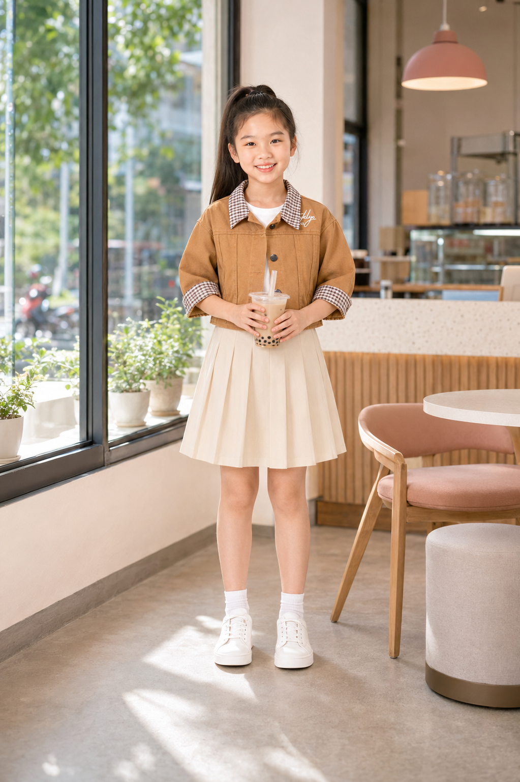 Áo Khoác Kaki Bé Trai / Bé Gái Cổ Sơ Mi Kẻ Sọc Phong Cách Hàn Quốc - Ảnh 2
