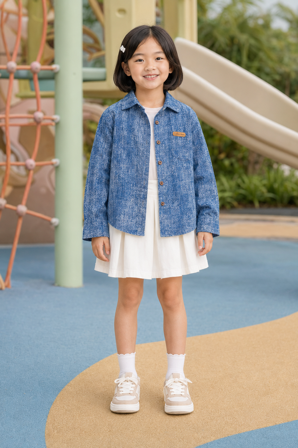 Áo Khoác / Sơ Mi Jean Bé Trai & Bé Gái Màu Xanh Denim Vân Xước Hàn Quốc - Ảnh 2